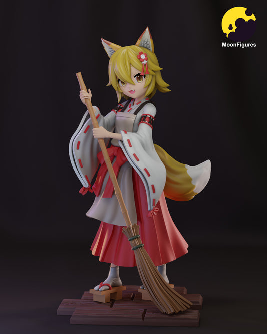 Senko-San The Helpful Fox 1:10 scale collectible figure colored angled render with base dimensions height length width
