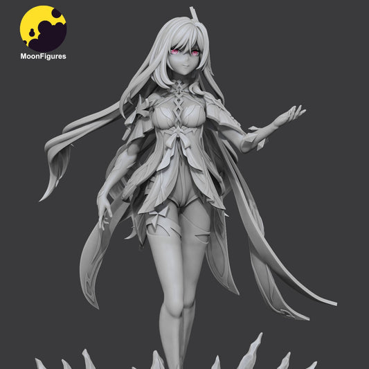 Skirk Genshin Impact 1:10 scale collectible figure grayscale front render on rocky base