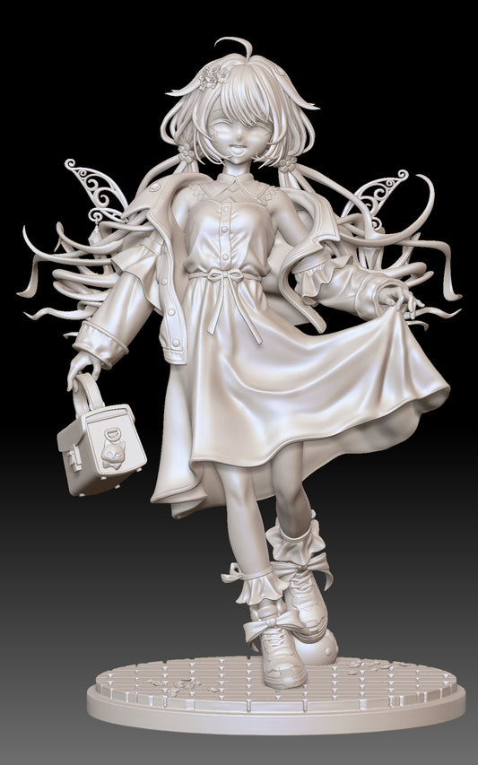Birthday Biboo V-Tuber 1:9 scale resin statue full body front view fairy wings flowing twin tails jacket dress handbag anime collectible