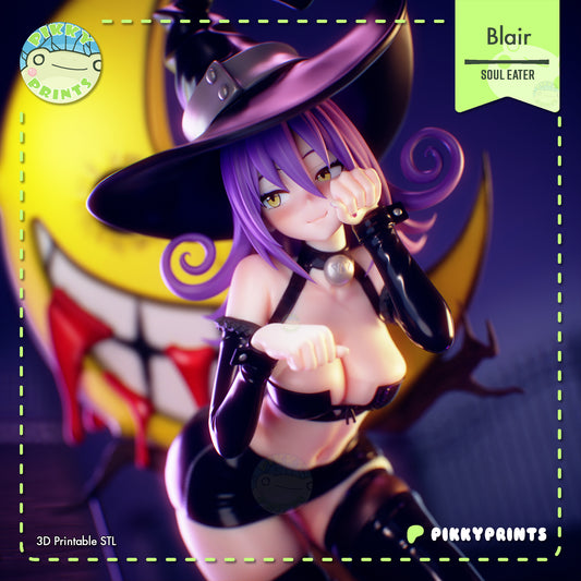 Blair Soul Eater witch figure close up face hat moon background