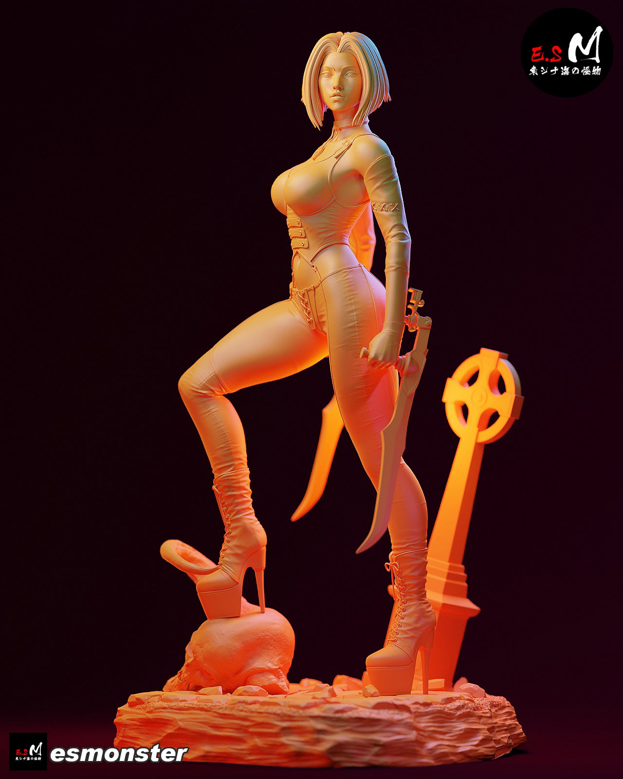 BloodRayne vampire hunter 1:6 scale figure front view gothic dhampir statue twin blades grave base dark fantasy collectible