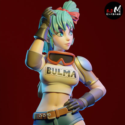 Bulma Dragon Ball close up statue, anime face sculpt detail, goggles and hair bow, character figure