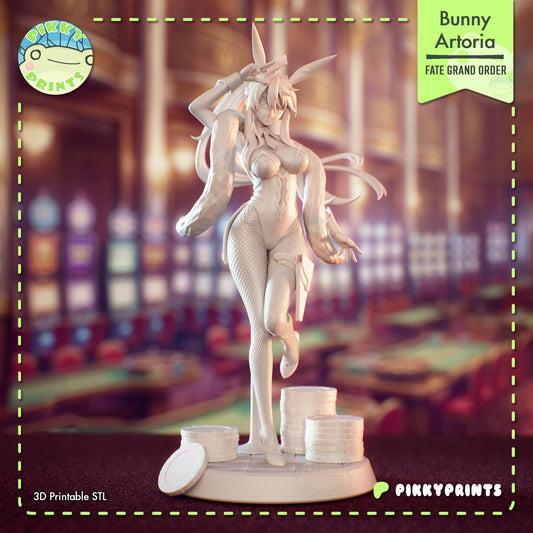 Bunny Artoria Fate Grand Order grey resin front render with bunny suit fishnet leggings and casino chip base