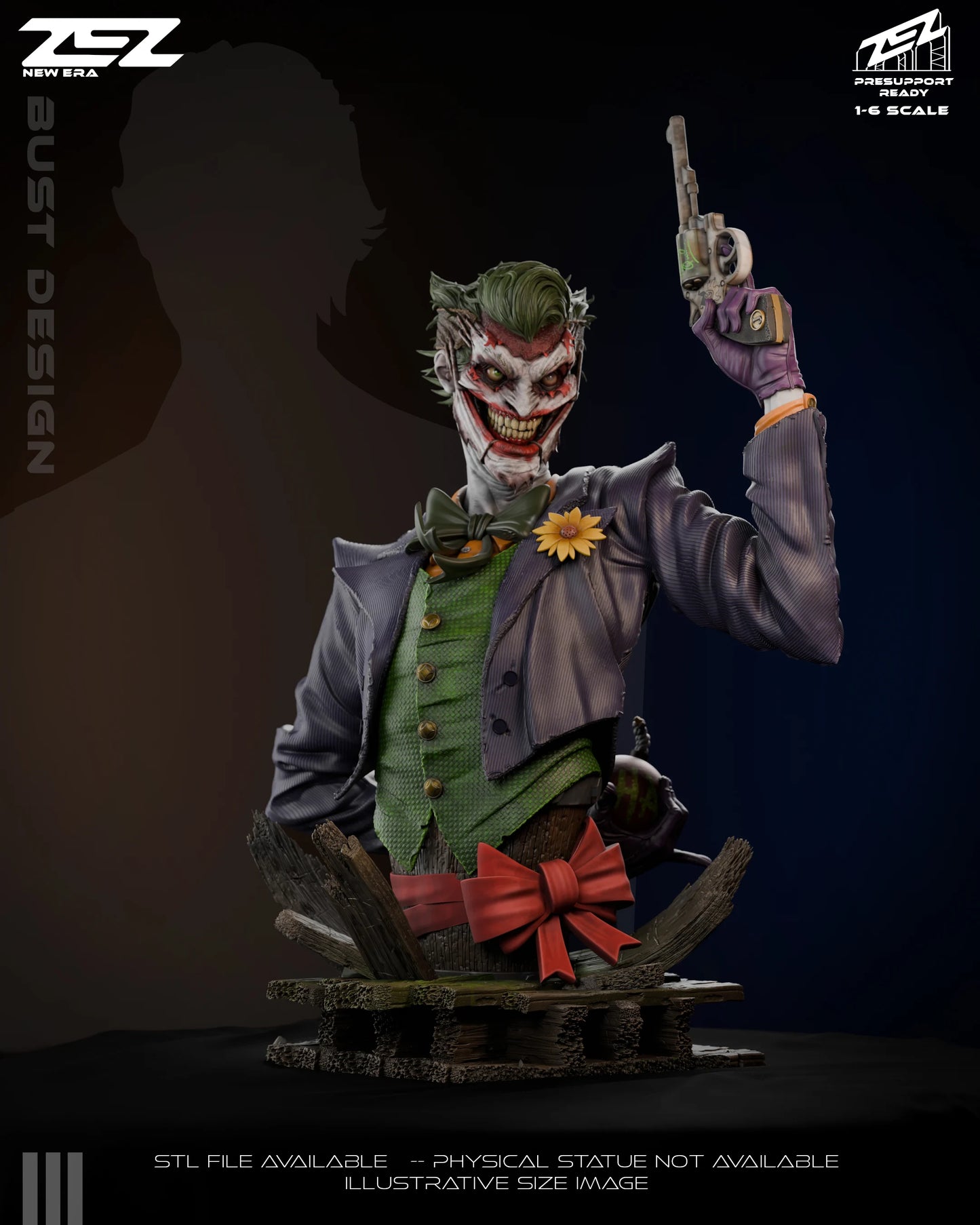 Clay render close-up of The Joker with mallet, grinning expression, and detailed suit textures – DC Comics Batman 1:6 scale statue.