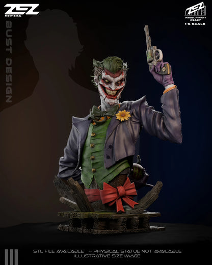 Clay render close-up of The Joker with mallet, grinning expression, and detailed suit textures – DC Comics Batman 1:6 scale statue.
