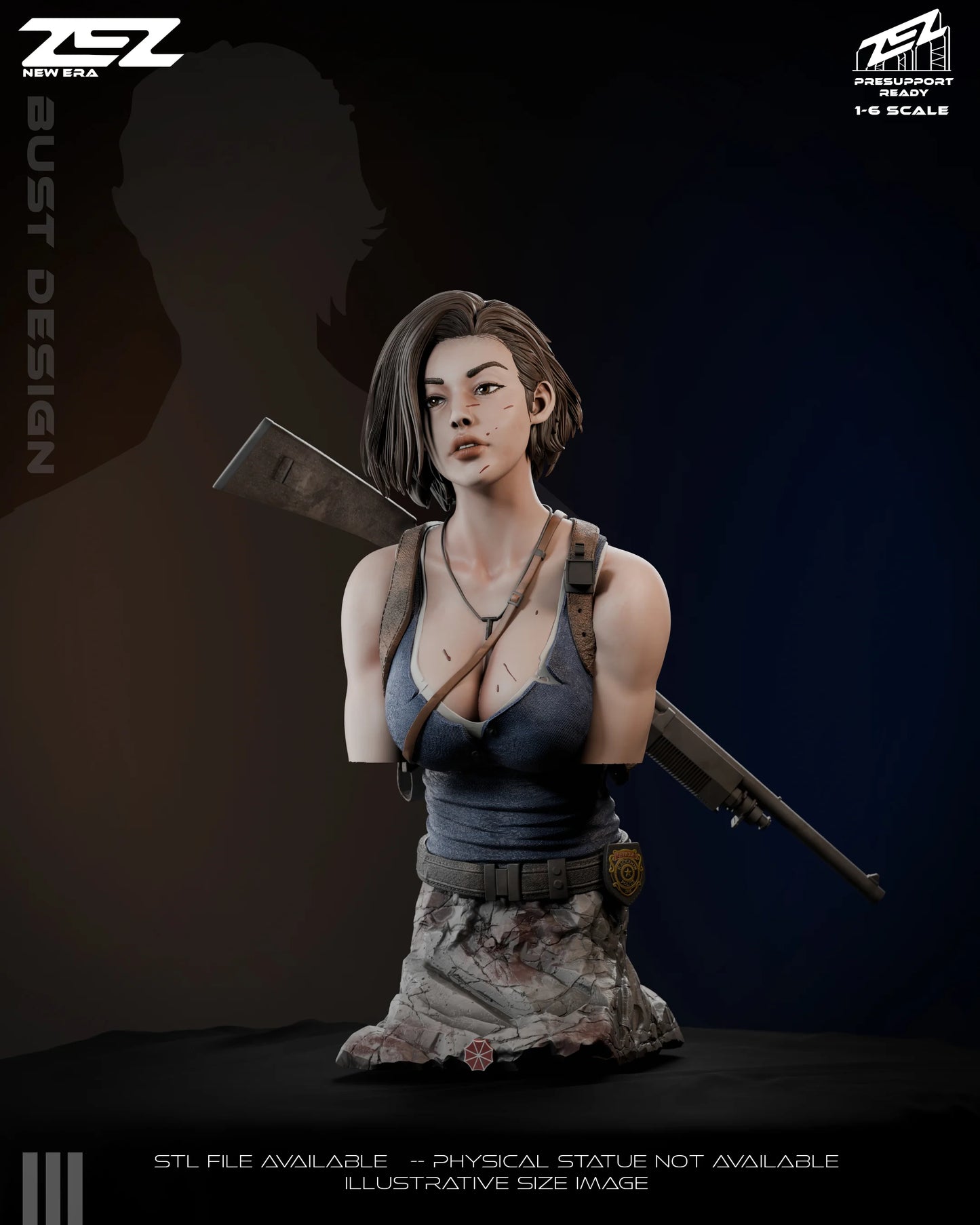 Jill Valentine 1:6 scale bust front view holding rifle strap across chest Resident Evil collectible bust