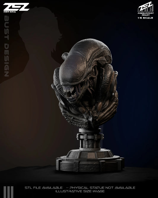 Xenomorph bust collectible by New Era Studios showing the detailed head and upper torso design with biomechanical textures from the Aliens franchise.