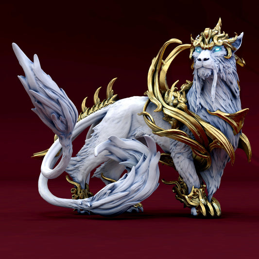 Byakko Mystic armored celestial beast miniature standing alert with ornate armor and flowing tail