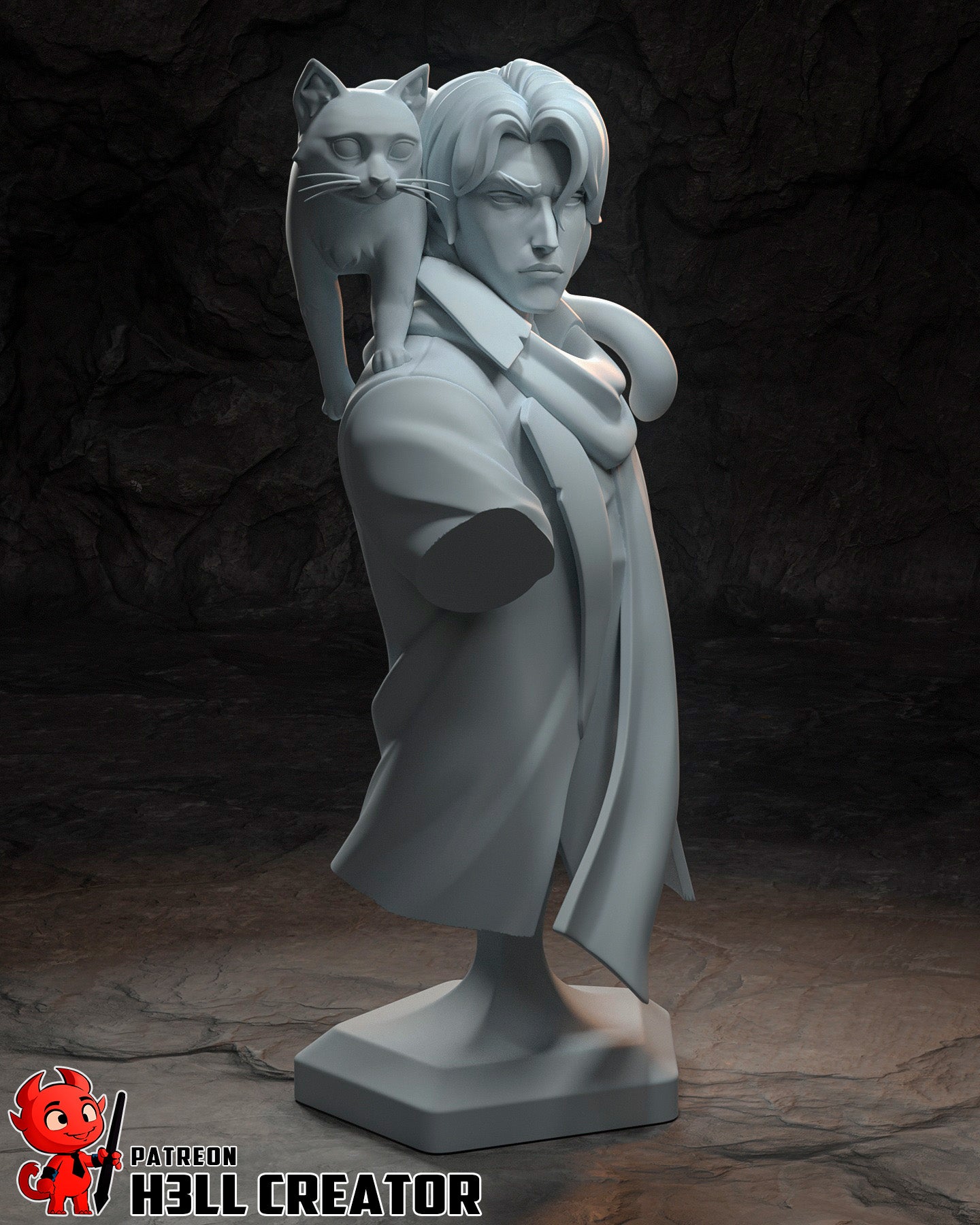 Caleb Widogast Mighty Nein 1:8 scale bust human wizard portrait Frumpkin familiar shoulder detailed coat and scarf