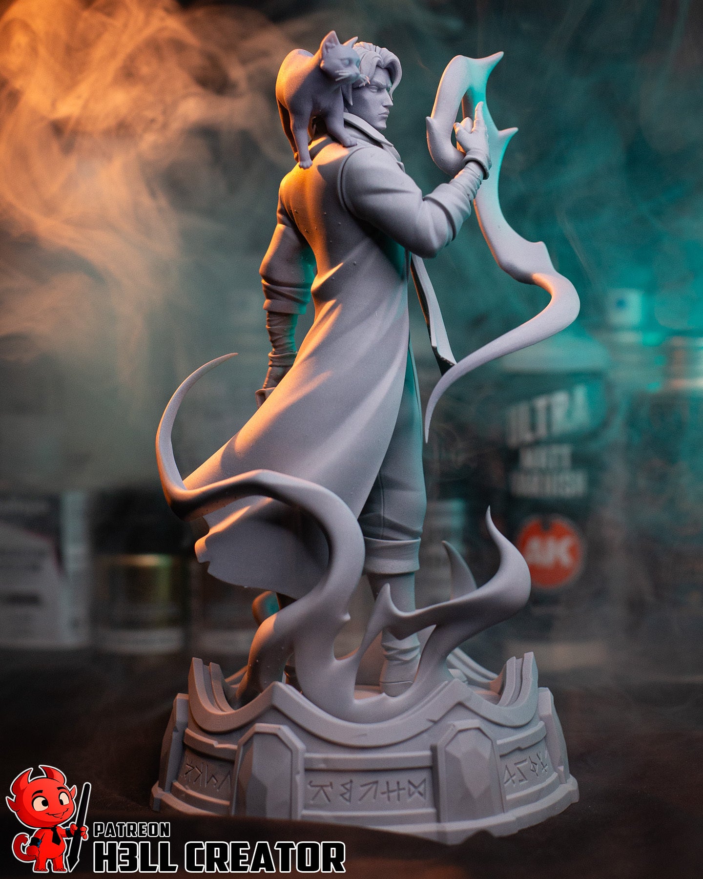 Caleb Widogast Mighty Nein 1:8 scale figure three quarter view human wizard spellcasting pose arcane energy swirl long coat display statue