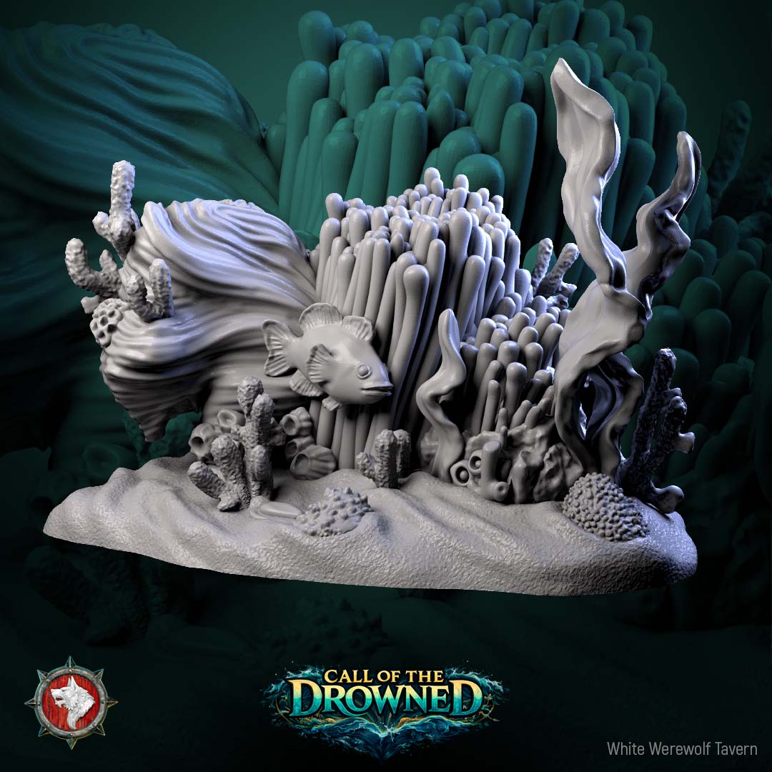 Underwater coral reef terrain with fish coral formations seaweed and ocean floor details for tabletop roleplaying games
