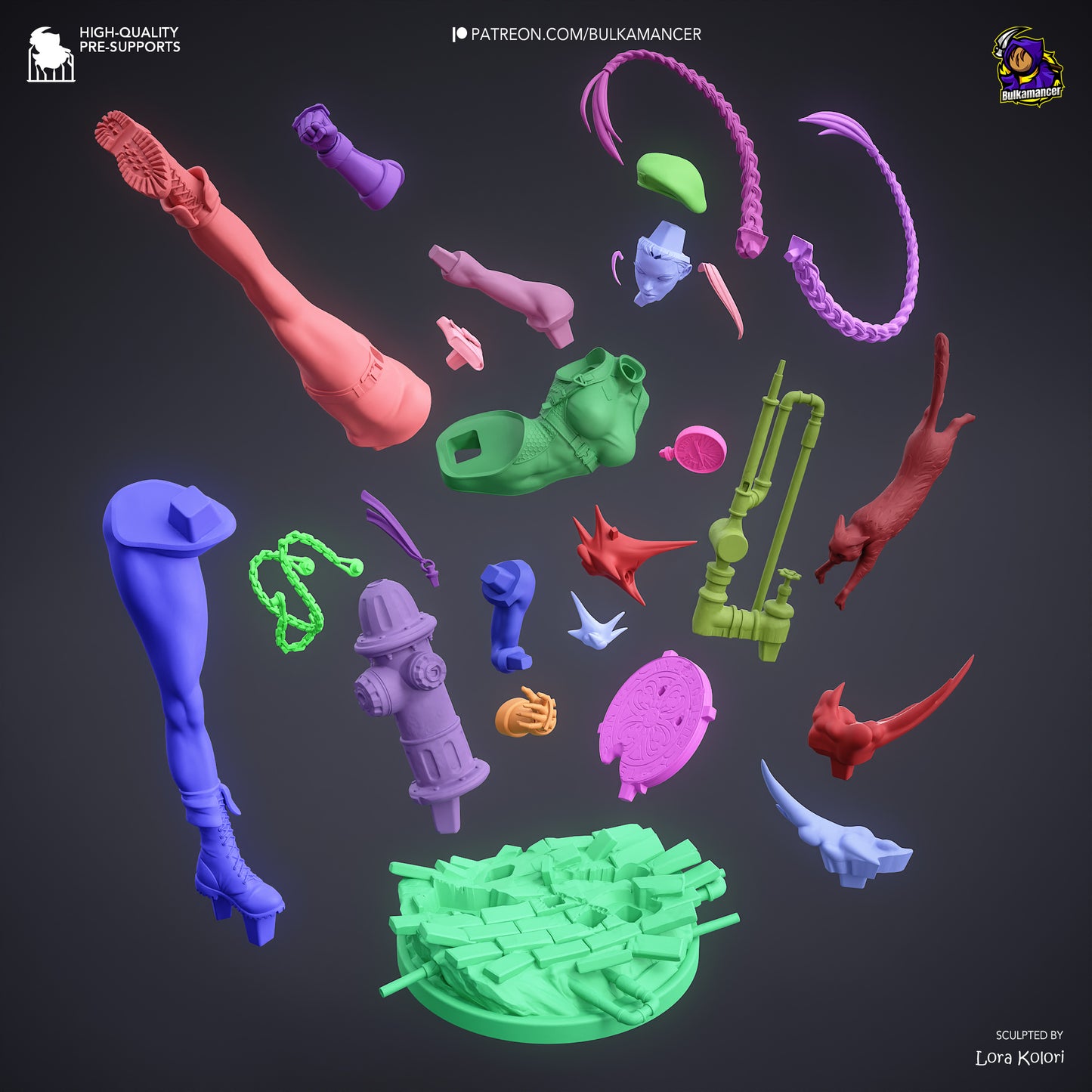 Cammy from Street Fighter 1-8 scale figure parts layout and assembly pieces