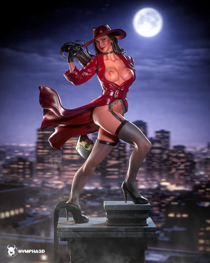 Carmen Sandiego premium NSFW resin statue 1:6 scale with flowing trench coat rooftop display and noir inspired styling