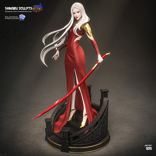 Carmilla Castlevania vampire queen 1:8 scale figure holding sword on gothic staircase base painted render