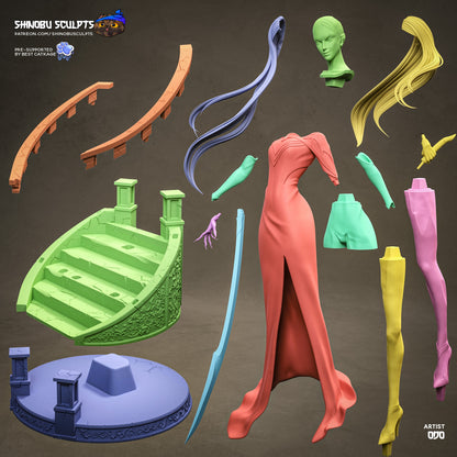 Carmilla Castlevania 1:8 scale figure garage kit parts layout sword body hair base and staircase components