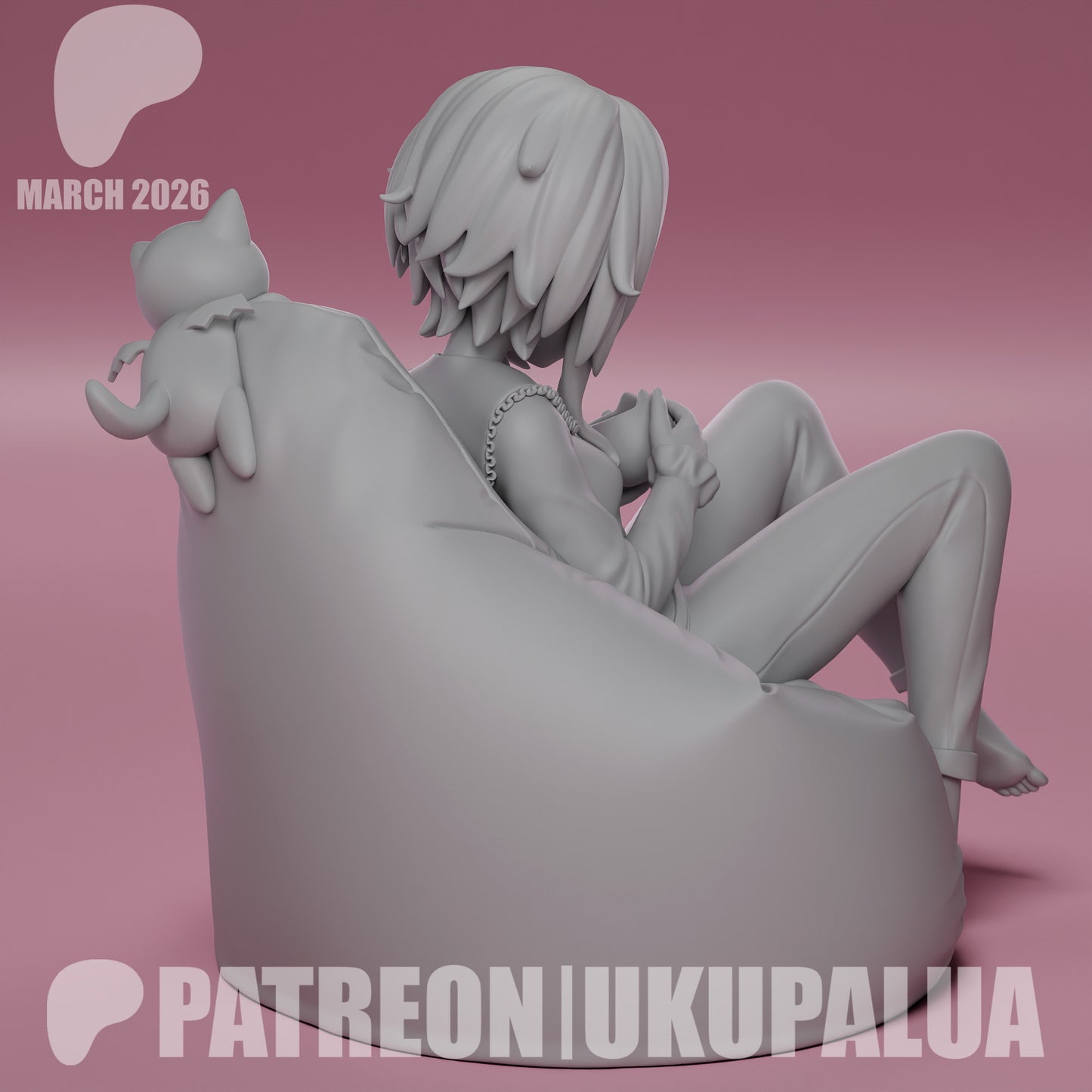 Casual Megumin Konosuba resin statue back view beanbag pose cat companion relaxed anime figure sculpt