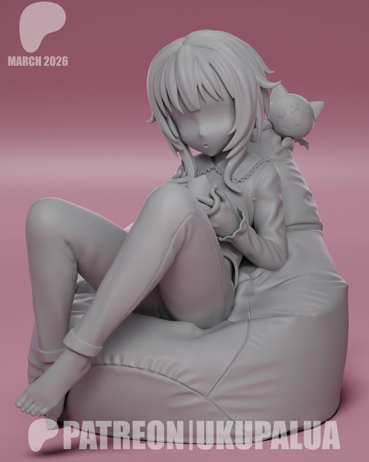 Casual Megumin Konosuba resin statue front view unpainted seated pose casual outfit anime figure