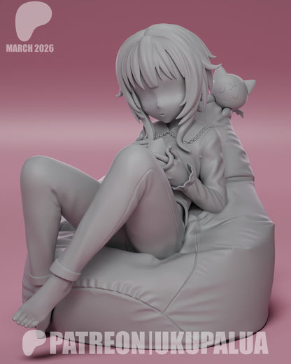 Casual Megumin Konosuba resin statue front view unpainted seated pose casual outfit anime figure