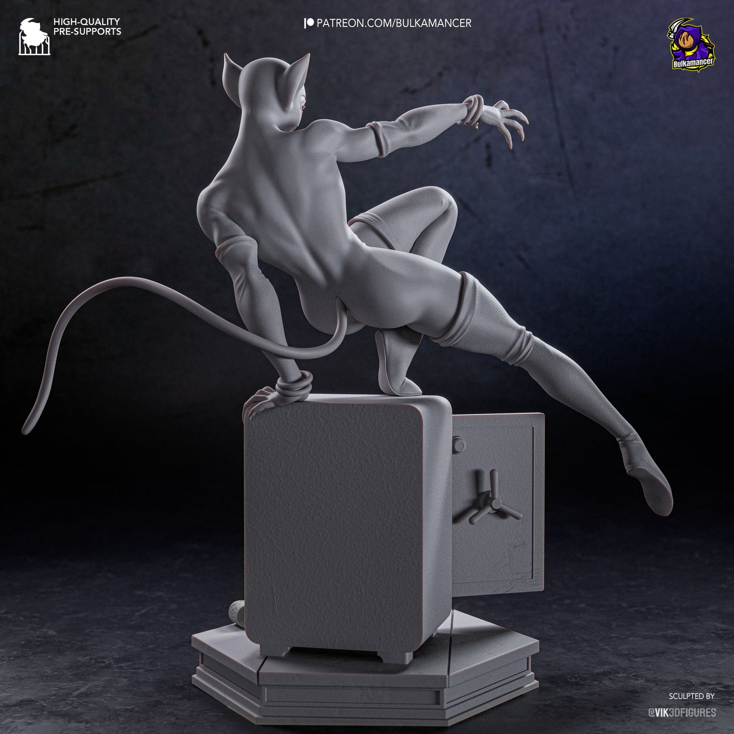 Catwoman DC Comics 1:8 scale figure rear view highlighting back musculature, tail flow, leg extension, and base geometry