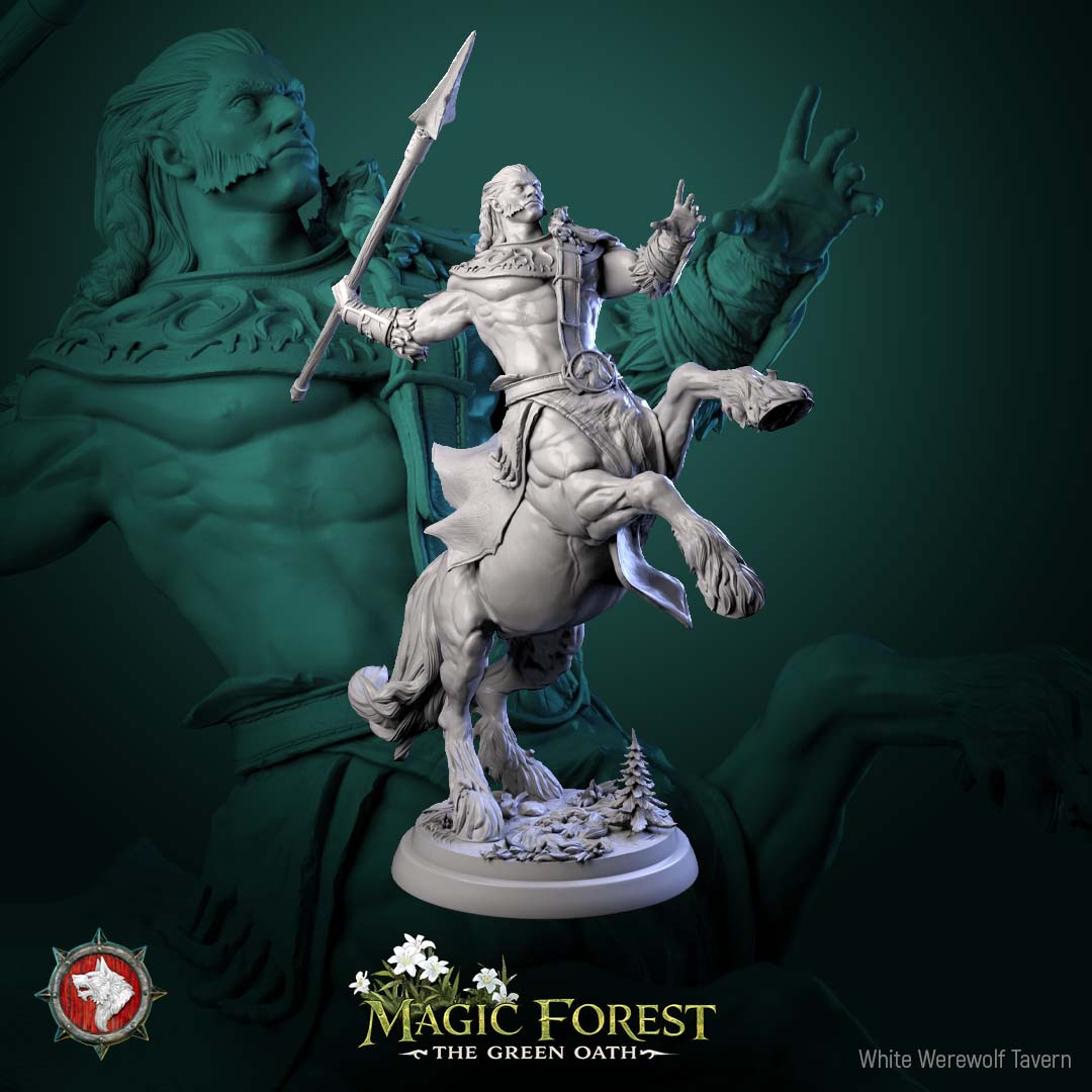 Centaur Warrior V1 rearing stance axe raised human fighter centaur miniature forest terrain base