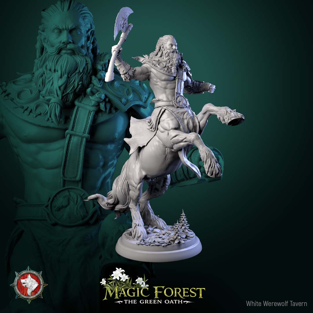 Centaur Warrior V2 charging pose with double axe human fighter centaur miniature forest base