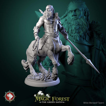 Centaur Warrior V5 defensive stance spear and rope human centaur fighter miniature forest base
