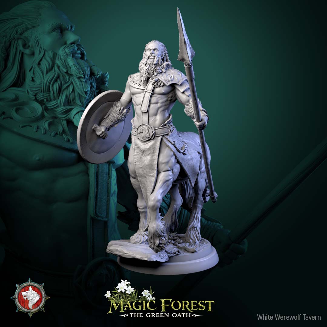 Centaur Warrior V6 ready stance with spear and shield human centaur fighter miniature