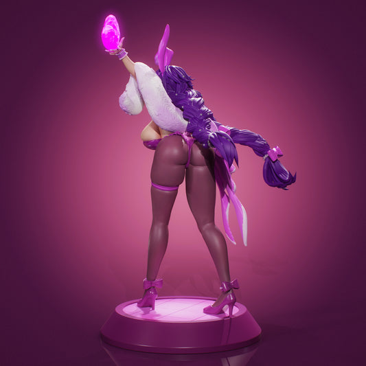 Chacha Your Vmom VTuber resin statue back render showing braided hair fluffy tail stockings and bunny themed outfit