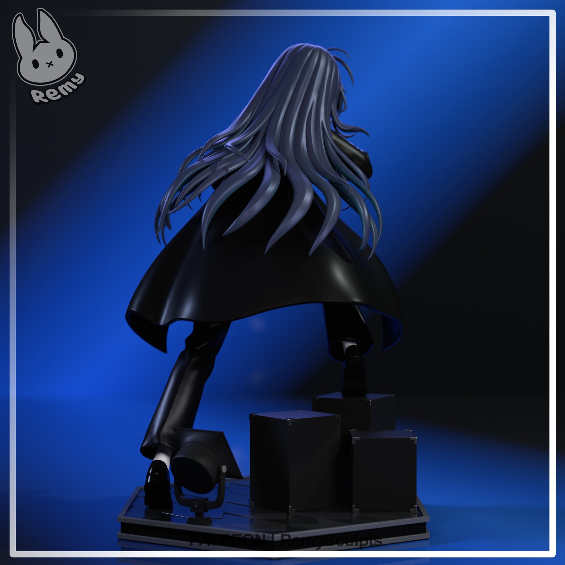 Chando Usseewa Ado 1:7 scale anime statue rear view long hair flowing trench coat stage speakers spotlight base