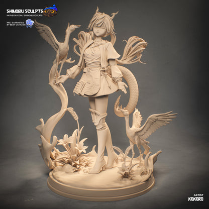 Chen Qianyu Arknights Endfield unpainted clay render anime figure with cranes and water effects