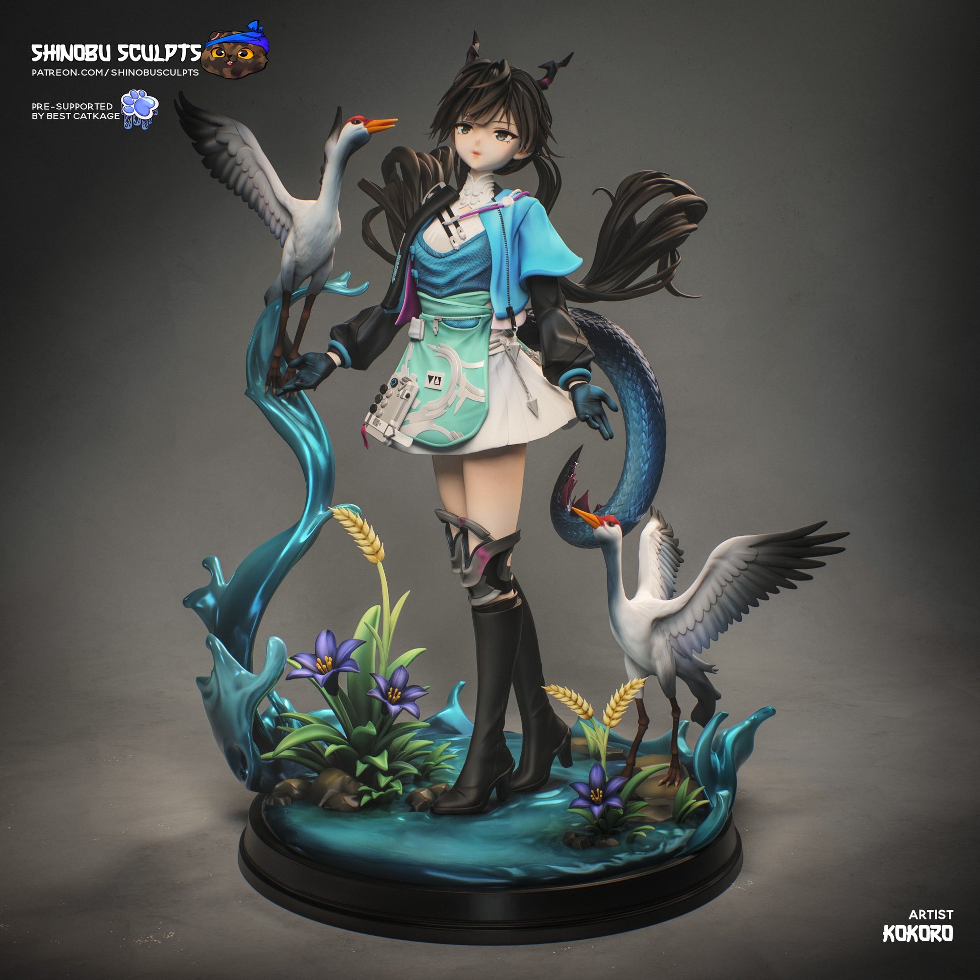 Chen Qianyu Arknights Endfield 1:8 scale figure painted render crane birds water effects anime collectible