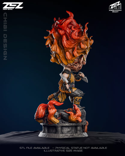 Chibi Scorpion figure back view showing flame sculpt rope wraps and base debris details