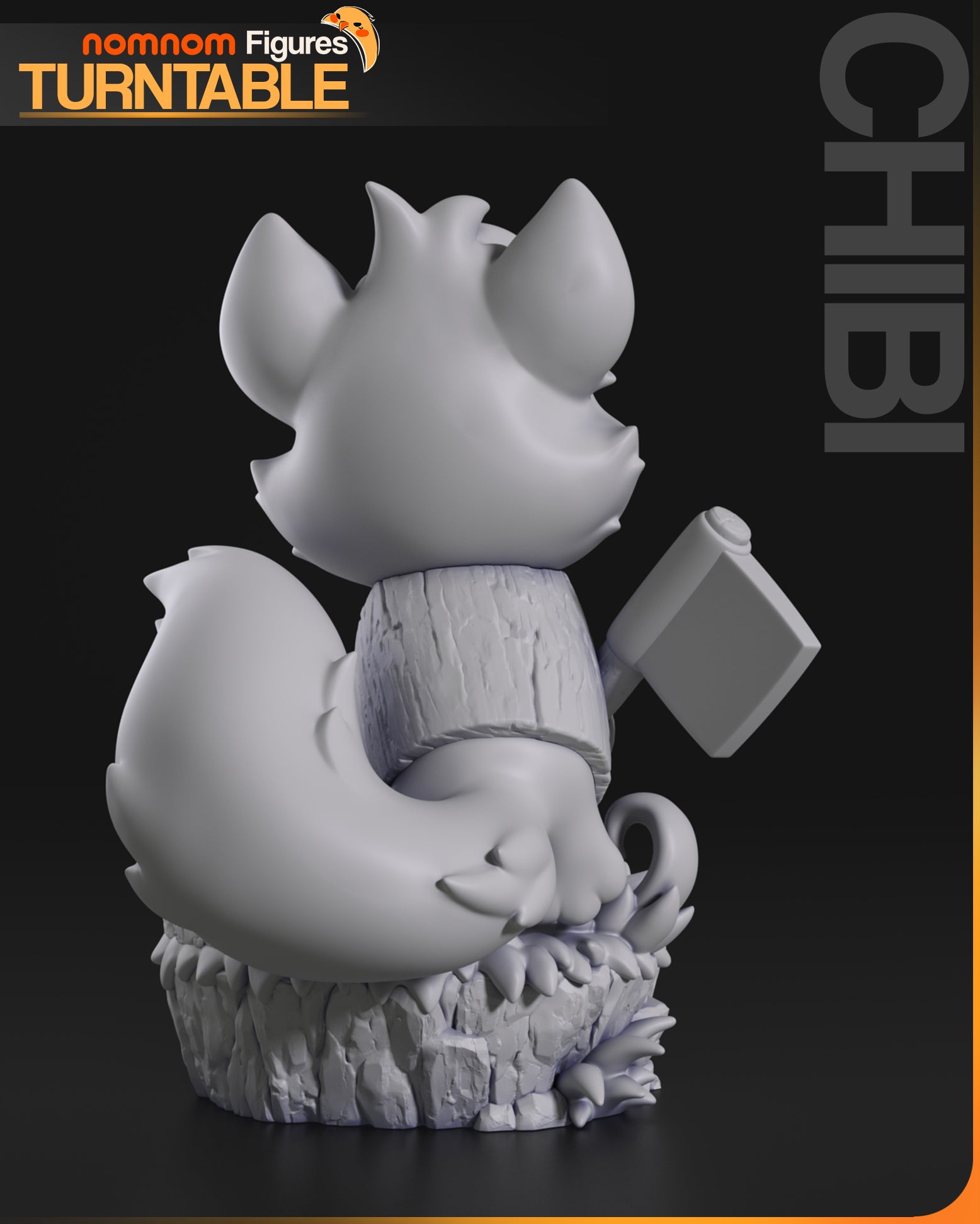 Chibi Tod Fox and the Hound collectible rear view fluffy tail axe tree stump base chibi figure