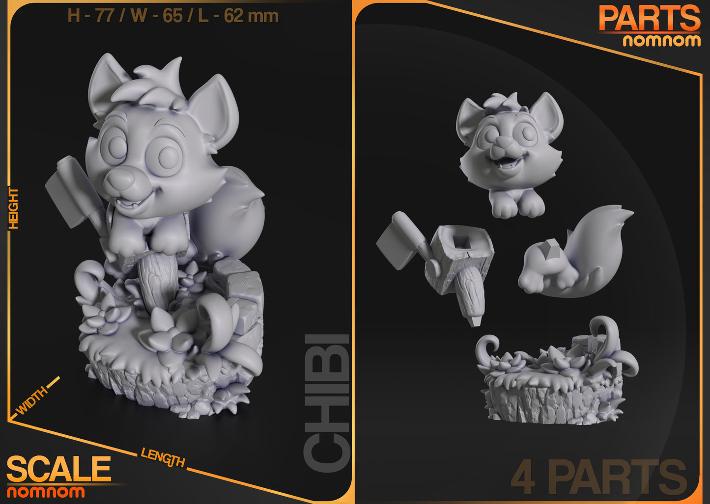 Chibi Tod Fox and the Hound collectible scale reference parts layout fox chibi figure tree stump base