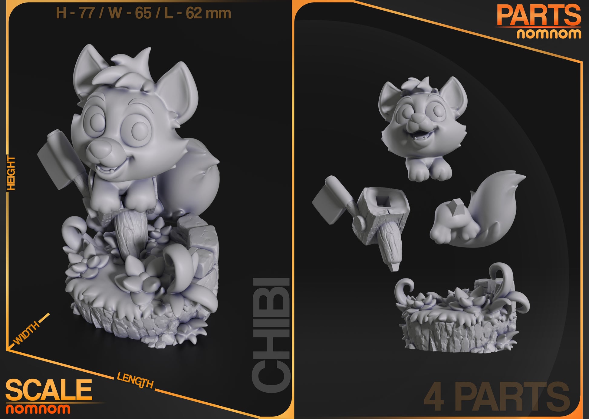 Chibi Tod Fox and the Hound collectible scale reference parts layout fox chibi figure tree stump base