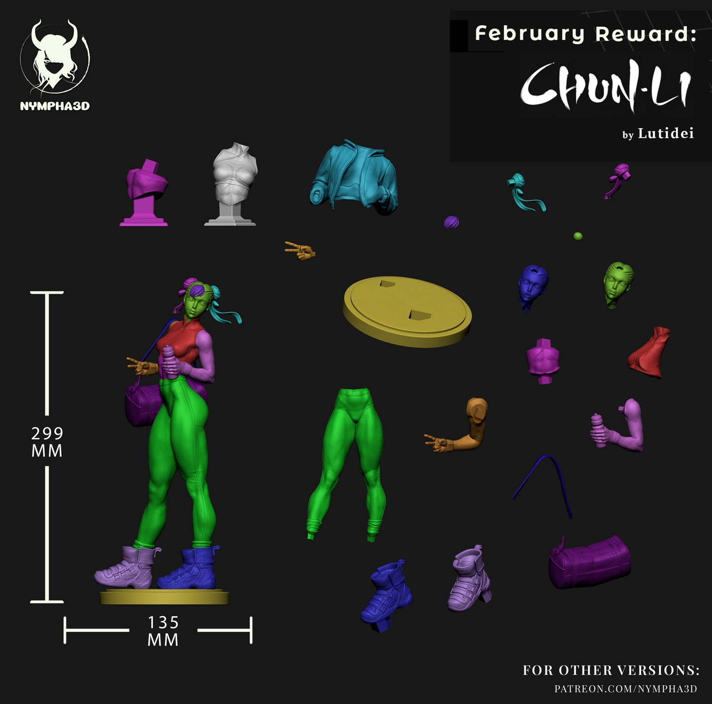 Chun-Li Street Fighter 1:6 scale figure parts layout alternate torso jacket arms legs boots head options resin model kit breakdown