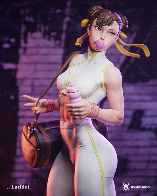 1:6 scale premium figure display render athletic female fighter wearing no jacket gym leggings duffel bag bubblegum pose resin statue kit