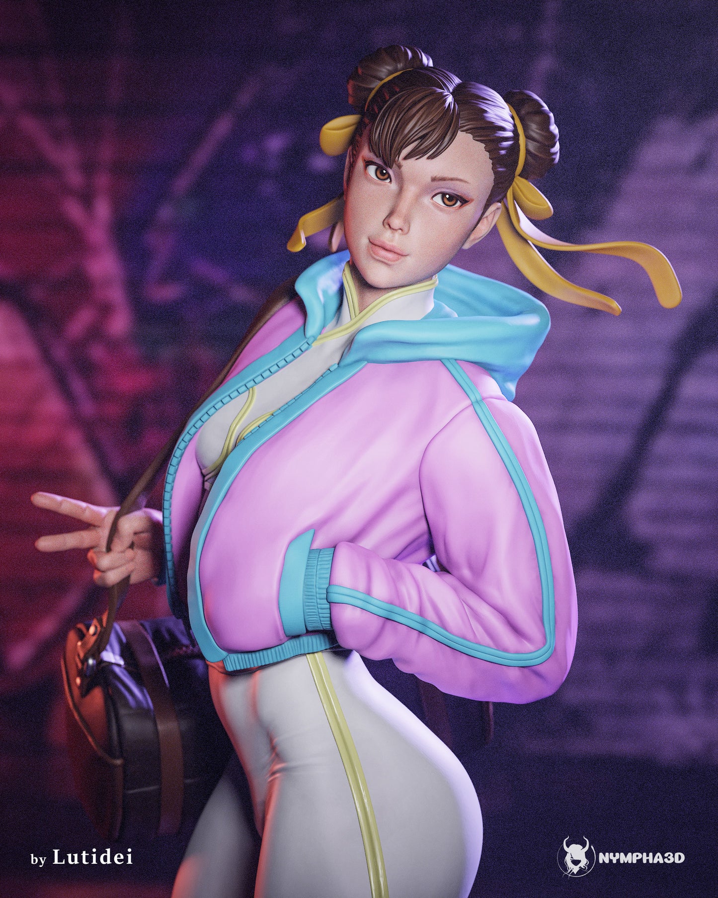 Chun-Li Street Fighter 1:6 scale premium figure display render athletic female fighter wearing jacket gym leggings duffel bag no bubblegum pose resin statue kit
