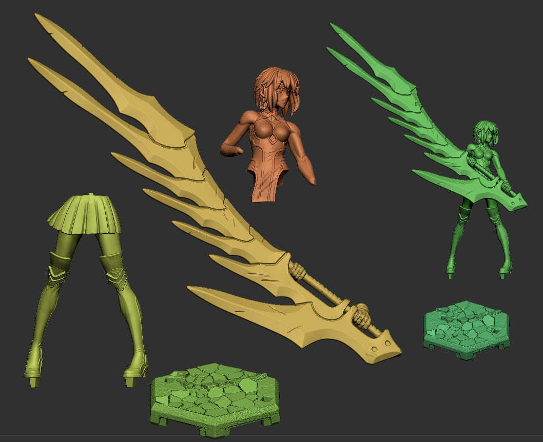 Ciel Tsukihime inspired miniature parts layout 3D printed tabletop model kit components anime character