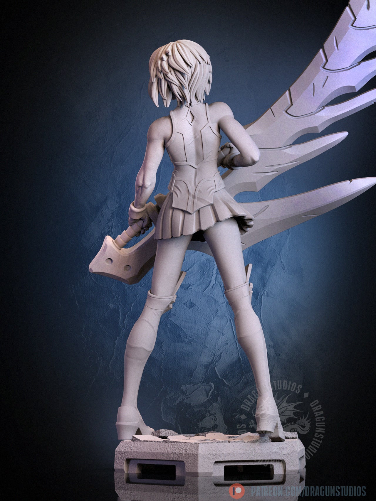 Ciel Tsukihime inspired miniature back view anime gothic warrior large sword tabletop character model