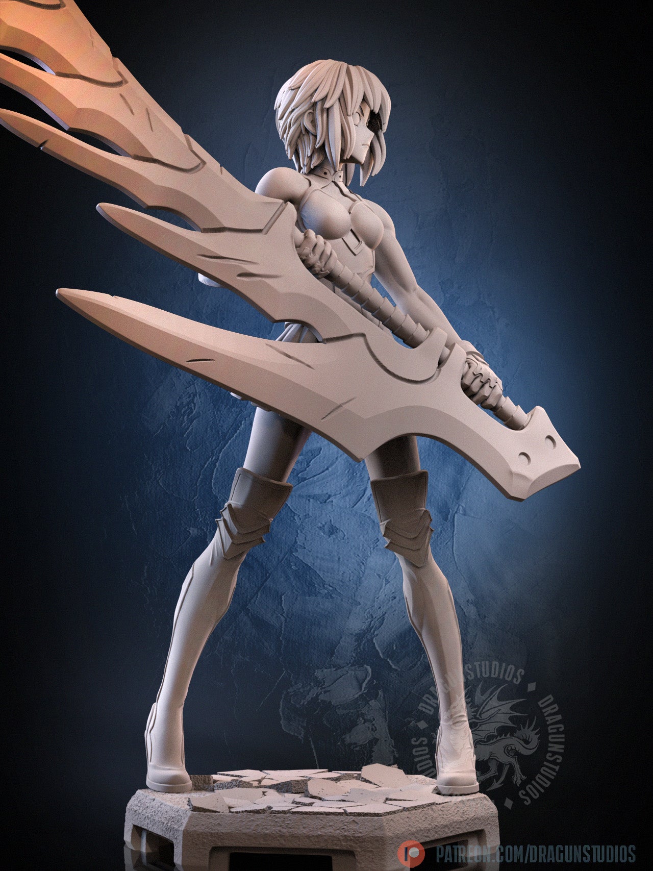 Ciel Tsukihime inspired anime vampire hunter miniature side angle oversized fantasy blade tabletop display