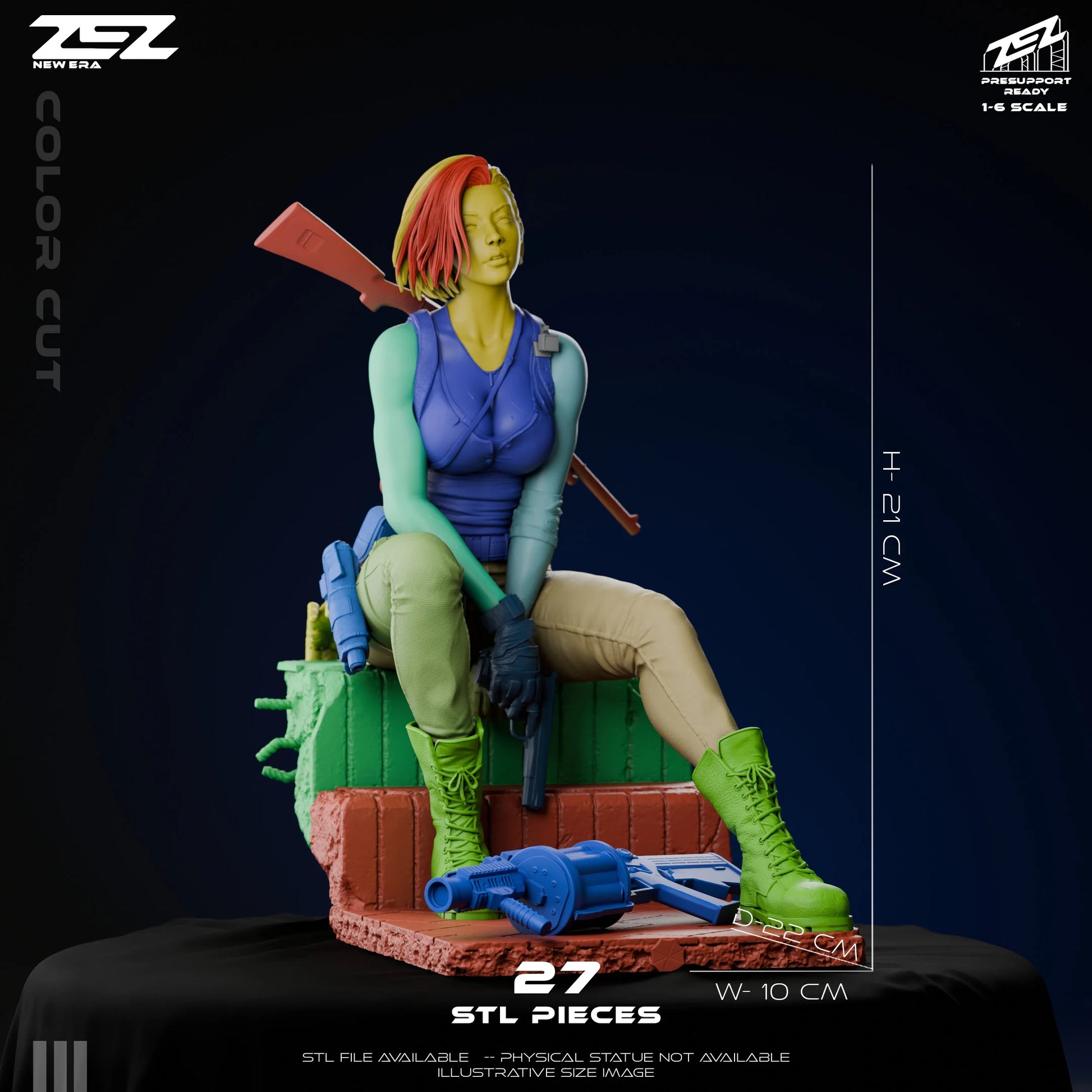 Jill Valentine 1:6 scale figure sitting on rubble base holding handgun with rifle on back Resident Evil collectible statue