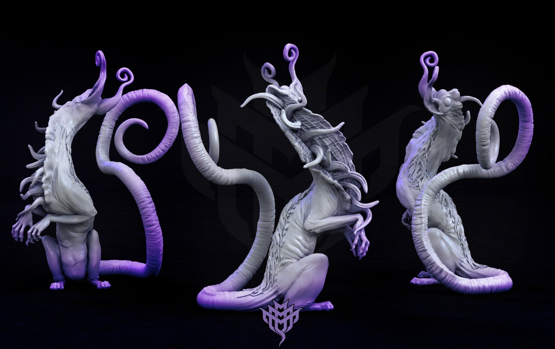 A larger serpentine cat-like creature with tentacles extending from its back, ideal for eldritch or arcane settings.