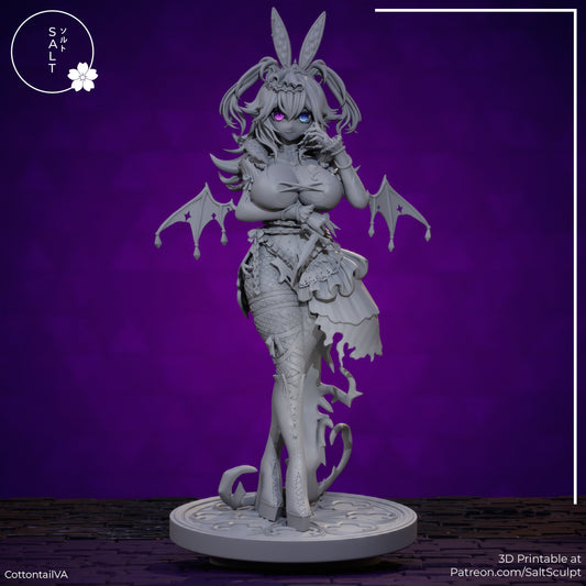 CottontailVA vtuber bunny succubus figure front angle showing pose outfit details and wings