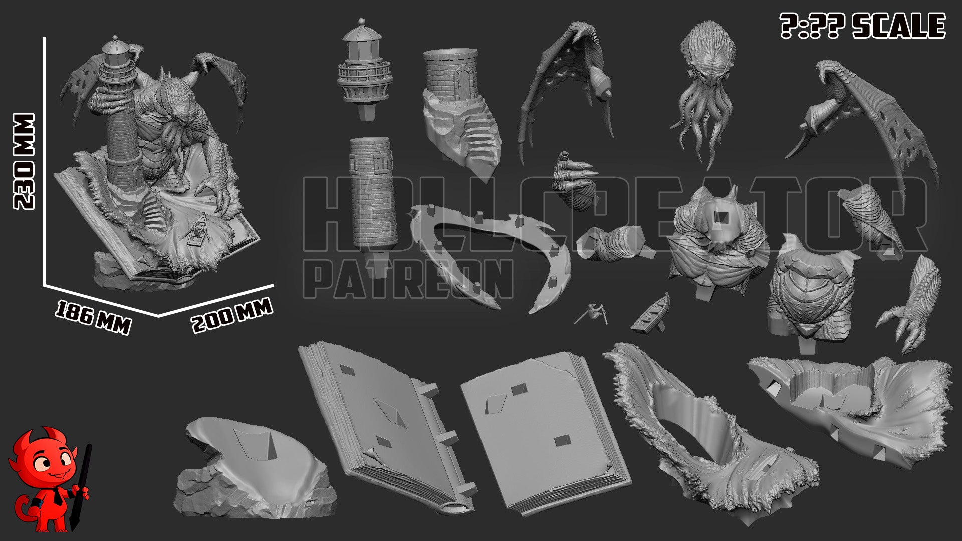 Cthulhu 1:150 scale resin statue dimensions 230mm height 200mm width 186mm length