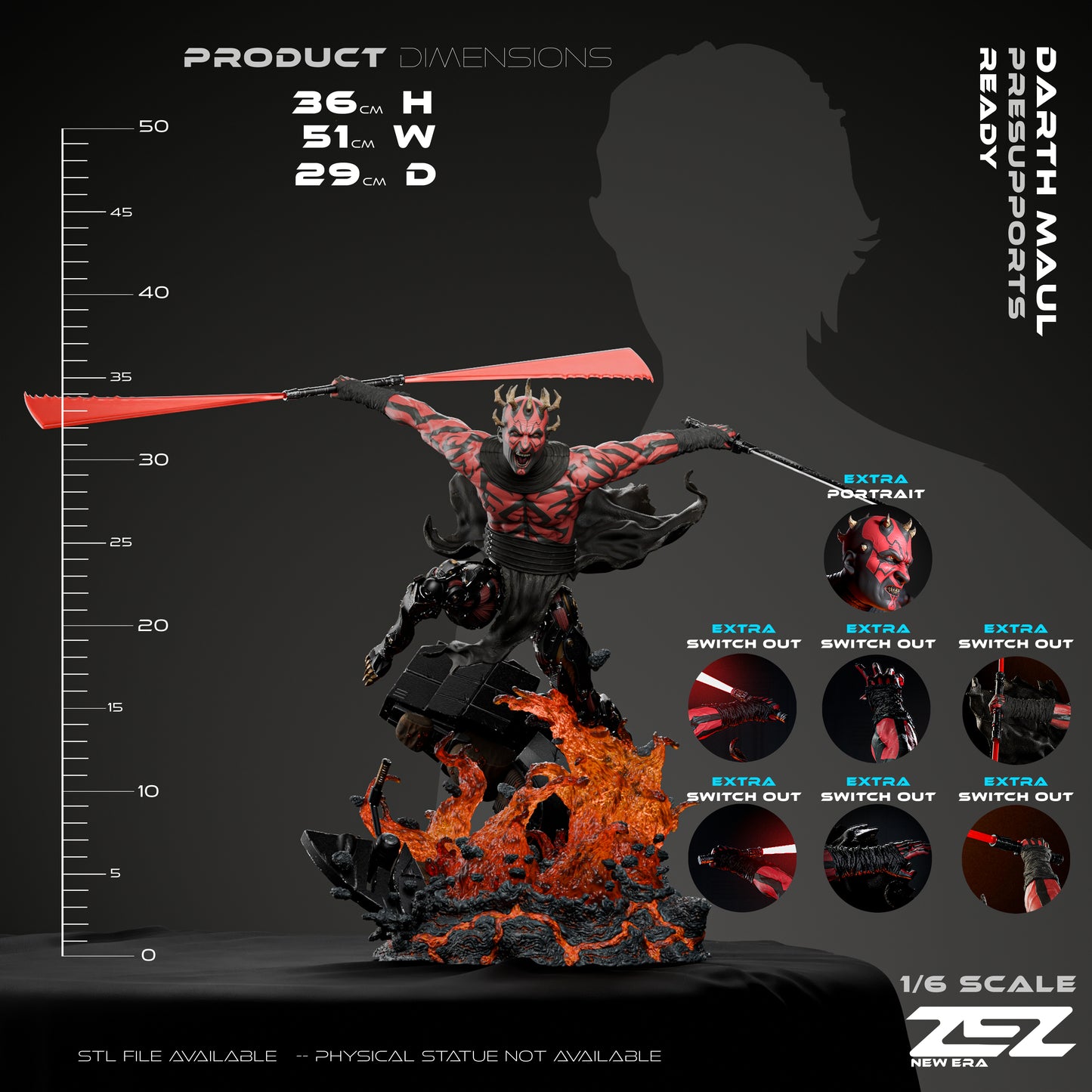 Darth Maul Star Wars Sith Lord 1-6 Scale Figure Dimensions and Scale Comparison