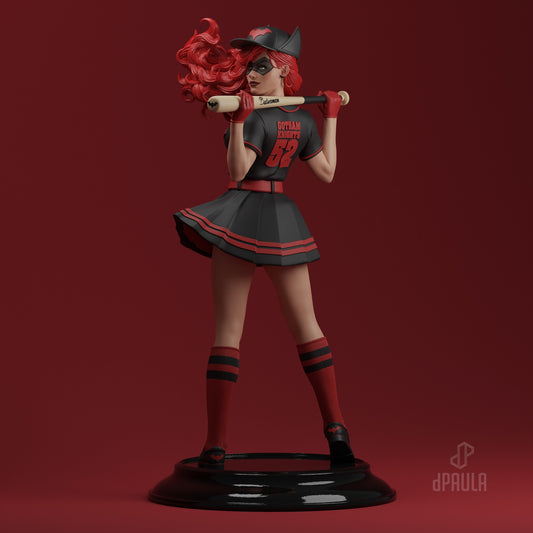 Batwoman Bombshell 1:6 scale collectible figure featuring the Gotham Knights 52 uniform, cap with bat ears, and baseball bat resting on her shoulders.