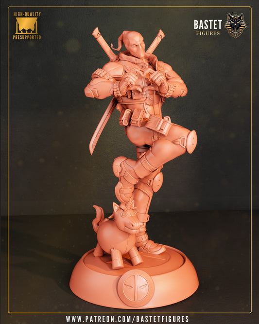 Deadpool resin statue unpainted full figure pose heart gesture unicorn base collectible