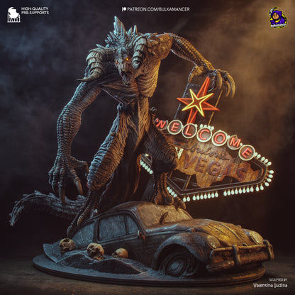 Deathclaw Fallout 1:8 scale resin collector statue fully painted dynamic pose Welcome to New Vegas sign diorama display collectible