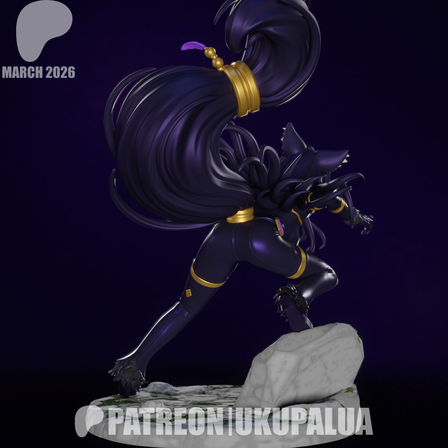 Delta Eminence in Shadow resin statue back view large ponytail motion beastkin anime figure